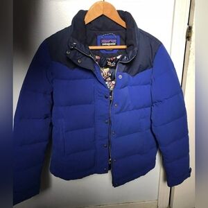 Patagonia Mushroom Print Bivy Down Puffer Jacket coat Royal Blue Women XS